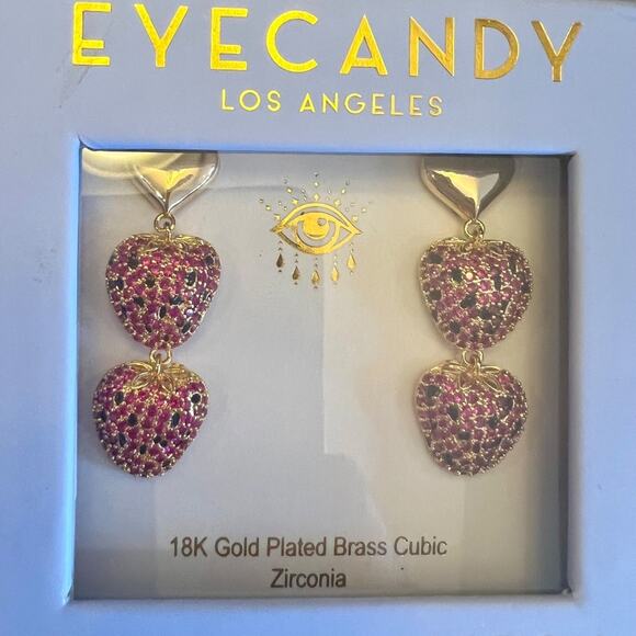 Eye Candy Women's 18K Goldplated & Cubic Zirconia Strawberry Drop Earrings - NWT - Picture 6 of 6